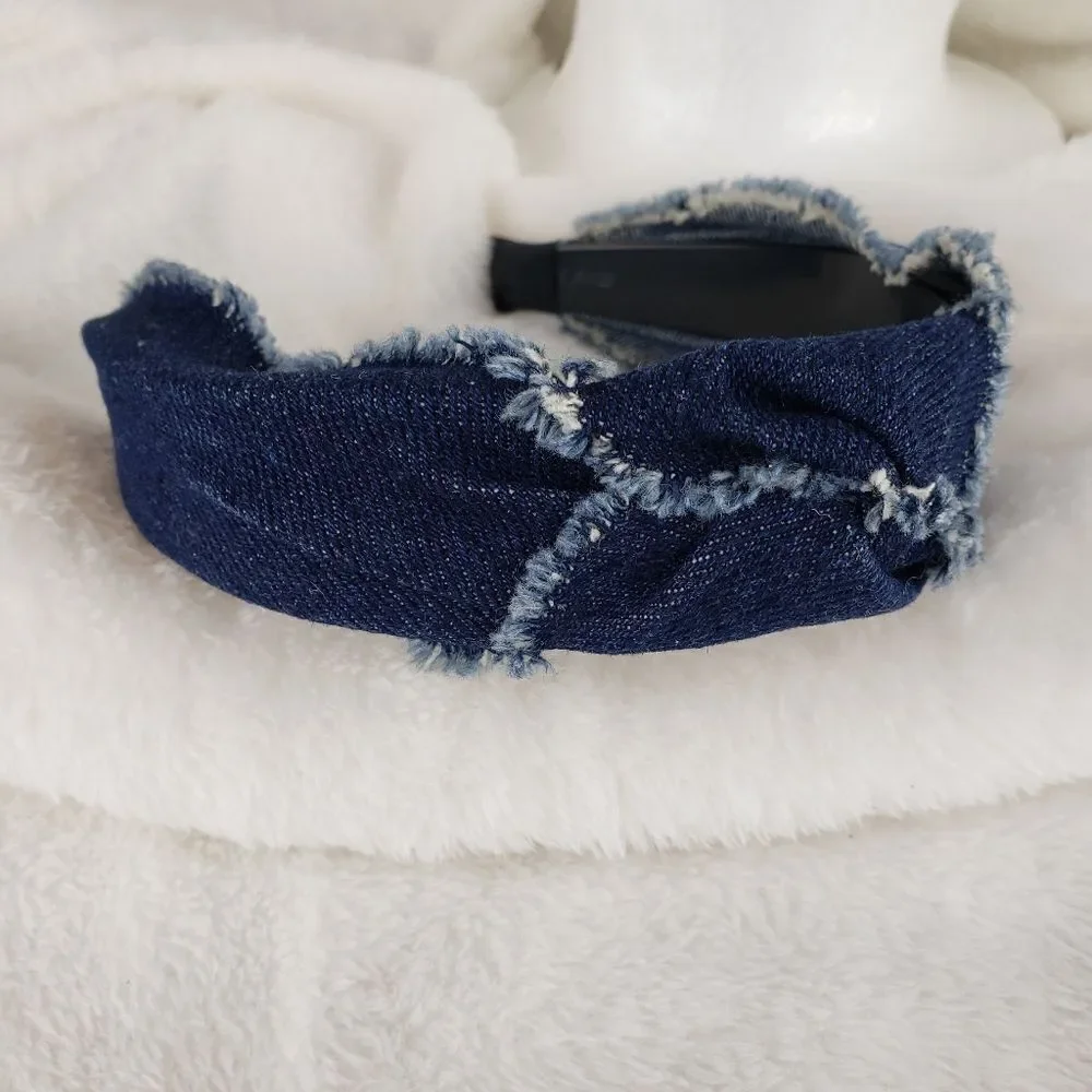 Distressed Denim Top Knot Headband